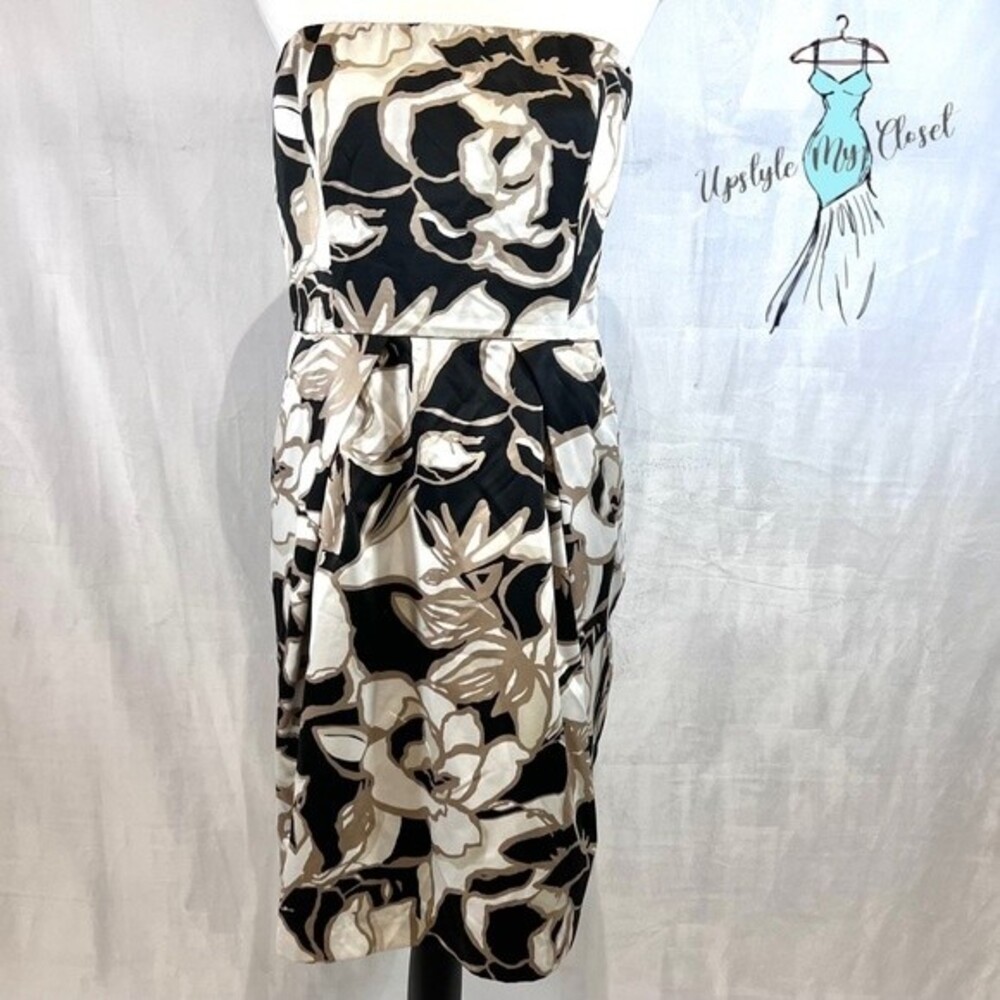 The Limited black tan and white strapless satin dress with pockets size 14